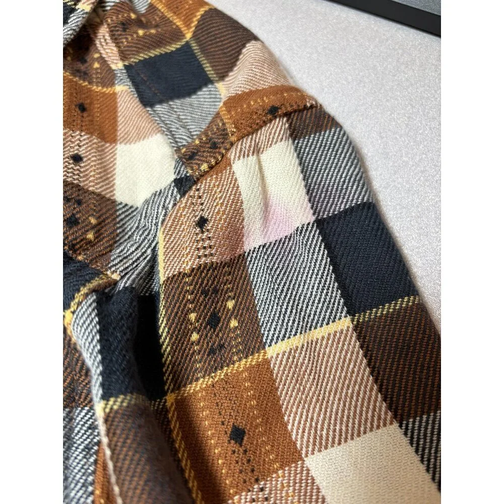 Frye Flannel Shirt Small Brown Plaid Long Sleeve Button-Up Cotton Men's - Picture 3 of 9
